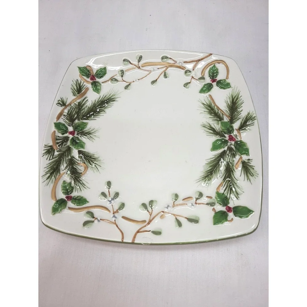 Yankee Candle Mistletoe Candle Jar Shade Holder w Plate Ceramic Holiday **READ**